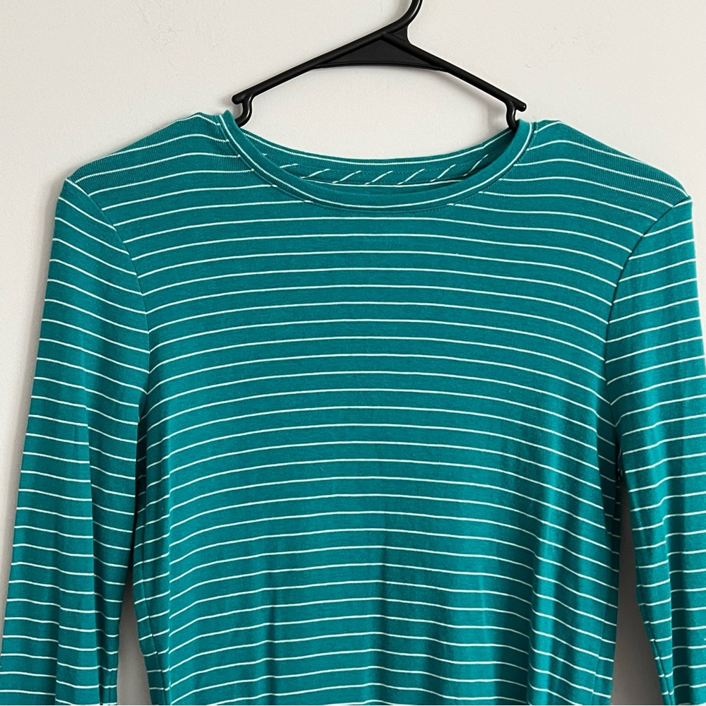 Talbots Teal Blue Striped Crew Neck Long Sleeve Soft Lightweight Tee Shirt - Picture 2 of 4